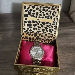 Betsey Johnson silver watch with rhinestones